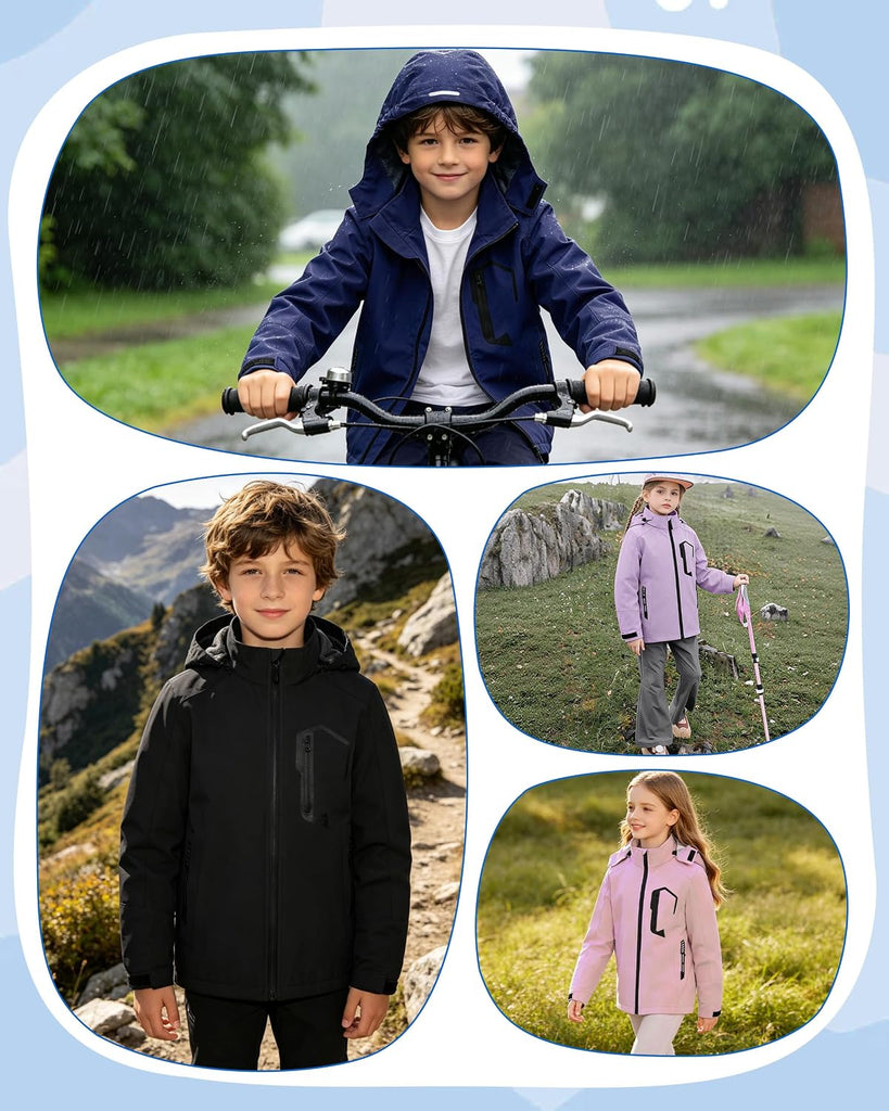 Rain Jacket Boys Girls Lightweight Raincoats Kids Outdoor Windbreaker Jackets with Detachable Hood