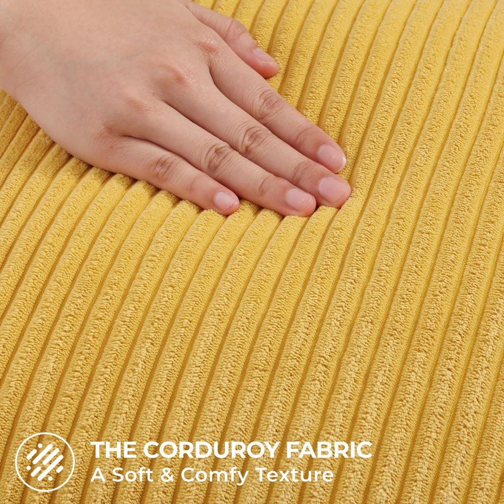 Corduroy Fall Throw Pillow Covers 26x26 Set of 2 Mustard Yellow