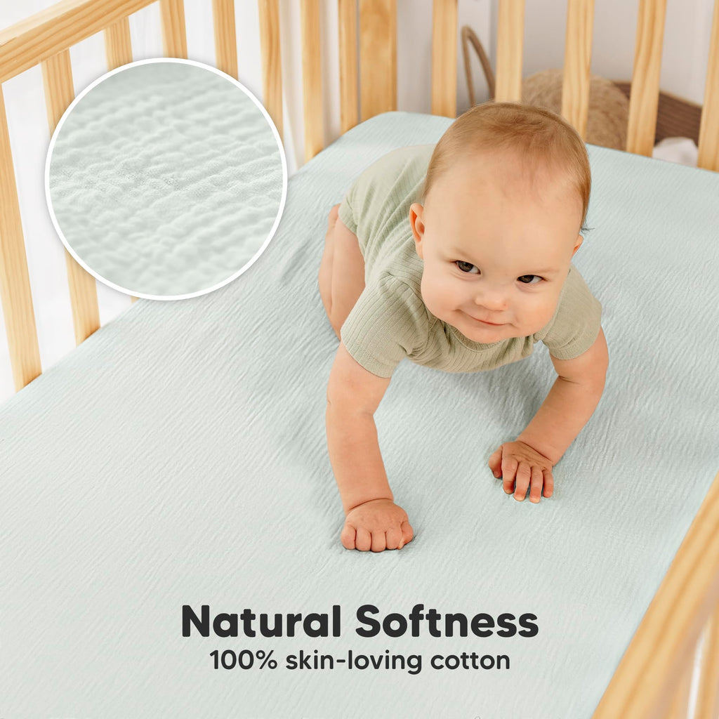 2-Pack Muslin Crib Sheets for Boy, Girl, 52x28 Fitted (Willow)