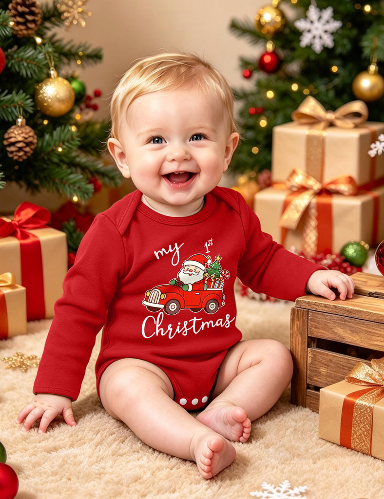My First Christmas Baby Boy Outfit Santa Truck Infant Outfit