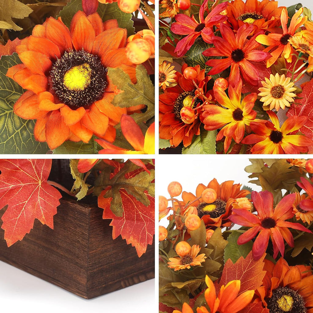 Fall Decor Floral Table Arrangement with Harvest Planter Wooden Tray