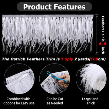 4-5inch Pink Ostrich Feather Trim for Sewing,2Yards