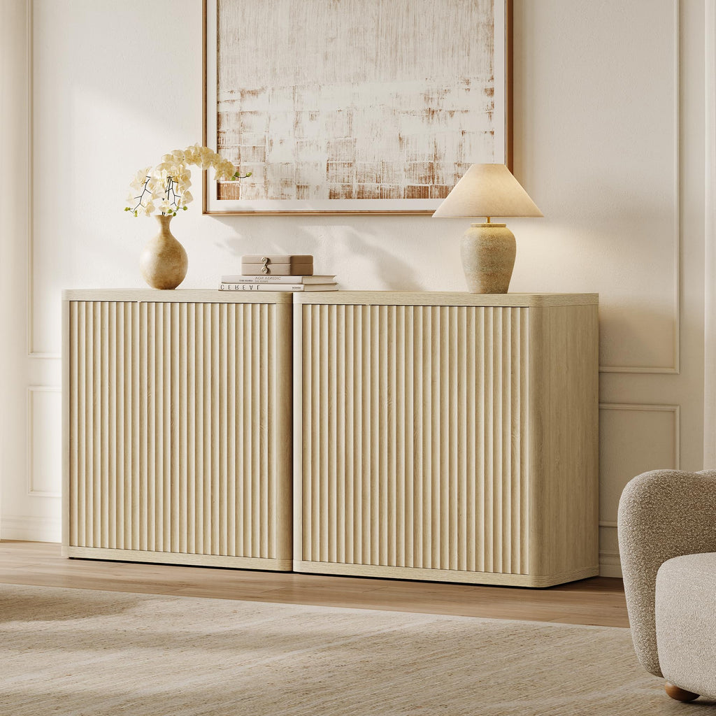 Buffet Cabinet with Storage Sideboard Accent Modern Credenza with Doors & Shelves Fluted 34.6" Tall Media Console Mid