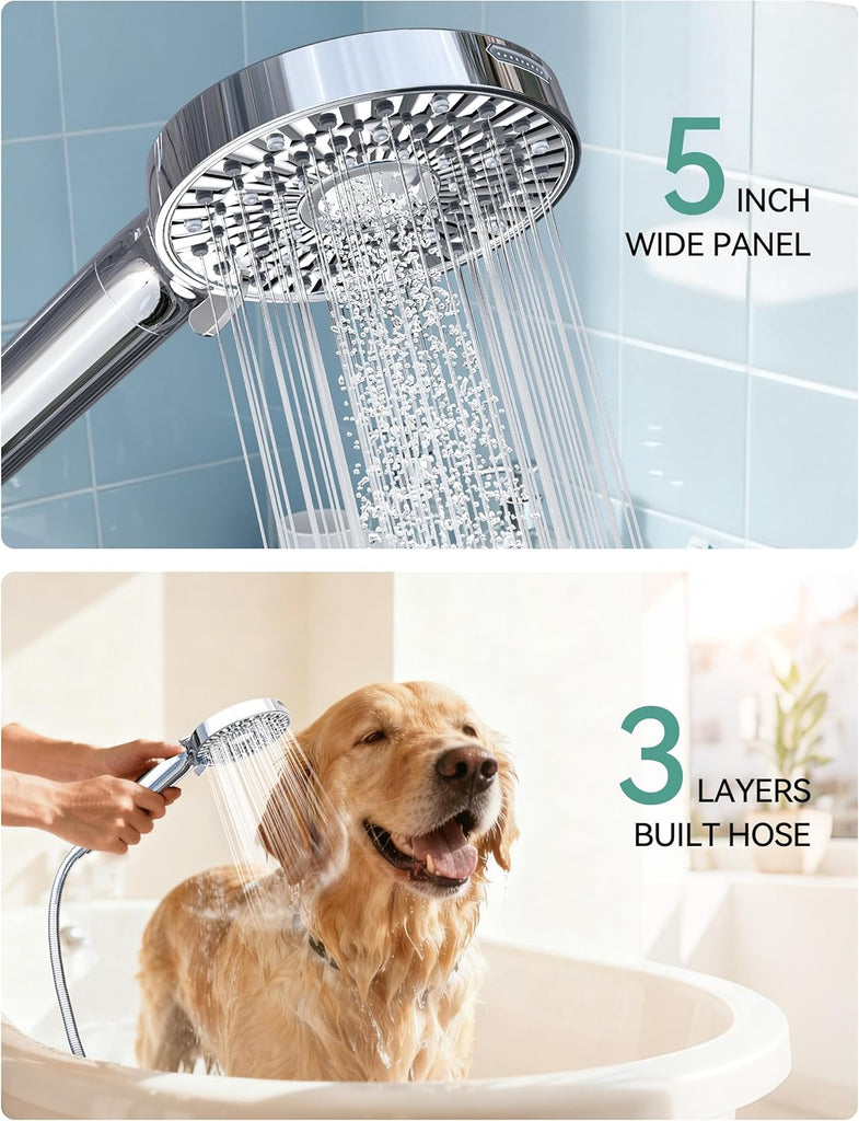 Filtered Shower Head with Handheld, High Pressure 10-Spd Detachable Chrome Showerhead with Stainless Hose