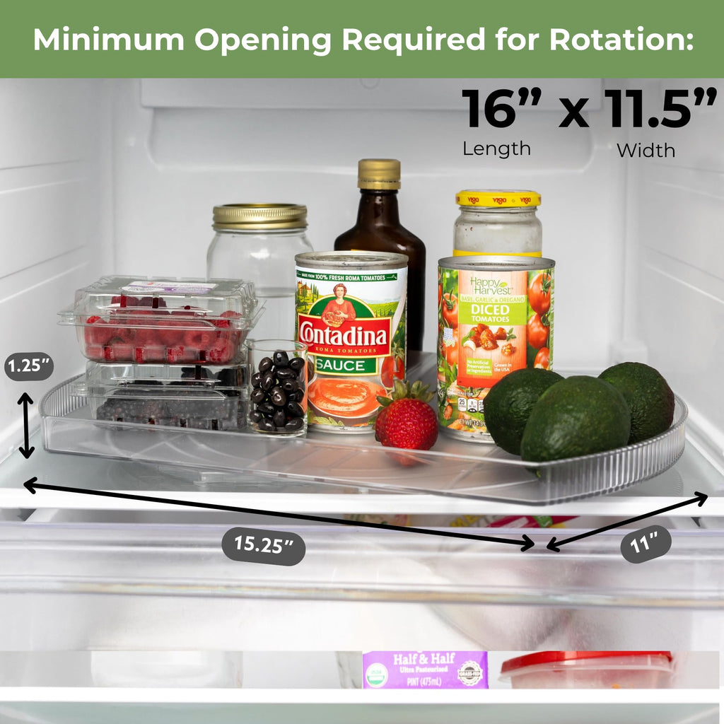 Rotating Lazy Susan for Refrigerator - Square Lazy Susan - Rectangular Fridge Lazy Susan Organizer - 360°