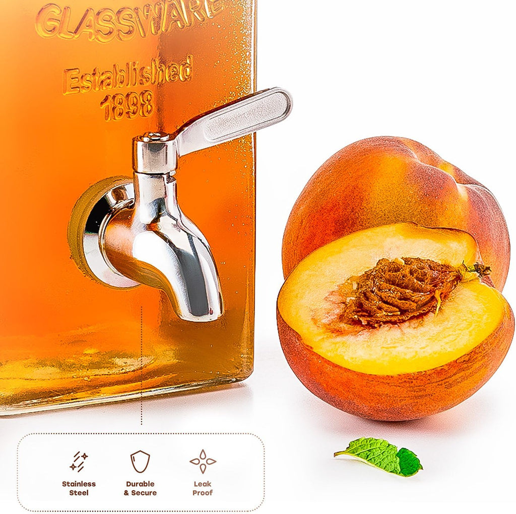 Glass Drink Dispenser, with Leak-Proof Stainless Steel Spigot, Clear Rectangular Mason Jar, Beverage Storage