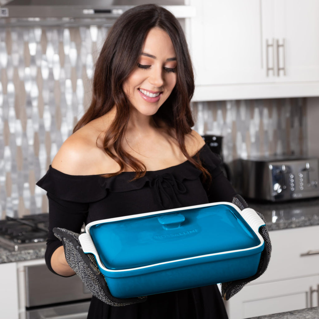 Stoneware Casserole Dish with Lid, 11x9 in, 3.2 Qt, Ocean Blue