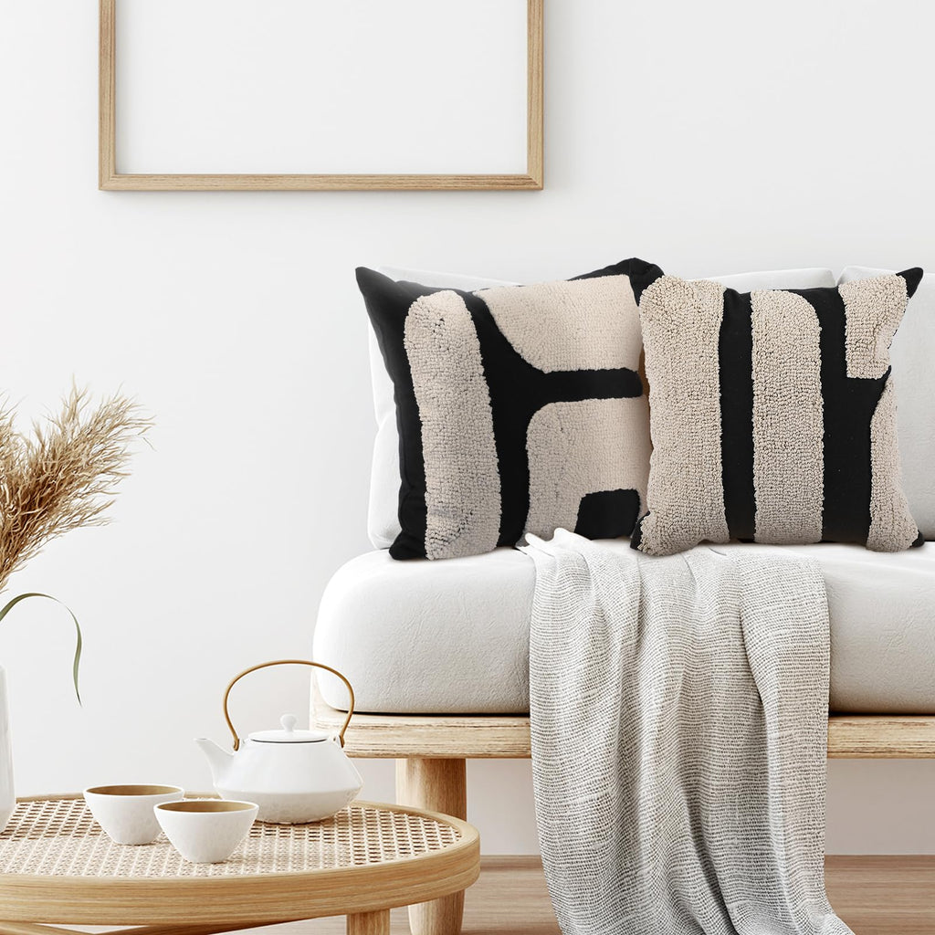 Tufted Pillow, Classic Style, Black, White, 18 X 18 Inch