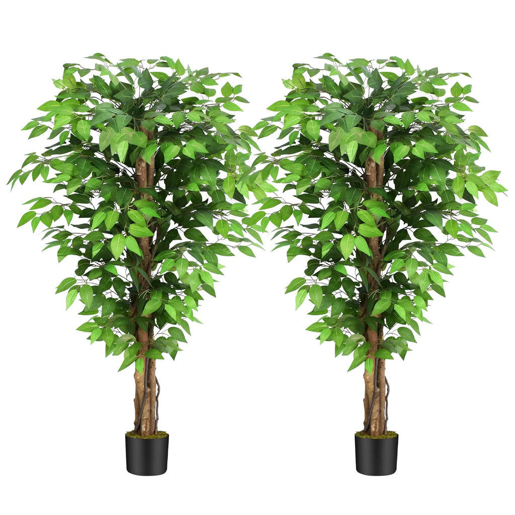 5ft Ficus Artificial Trees with Natural Curved Trunks, 60" Tall Lush Faux Tree Decor Indoor, Green Lifelike Fake