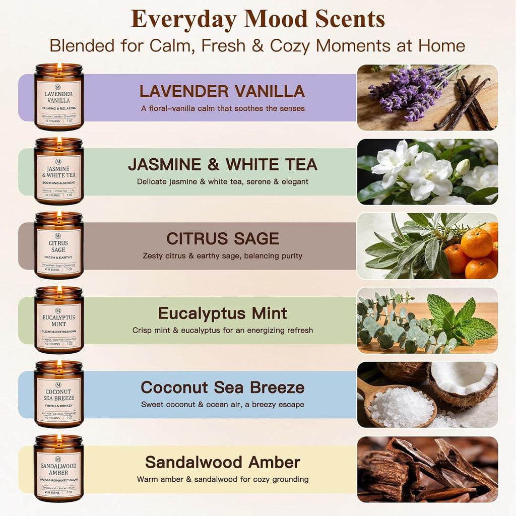 Scented Candles, 6-Pack Soy Candle Gift Set, Up to 300 Hours - Set of 6