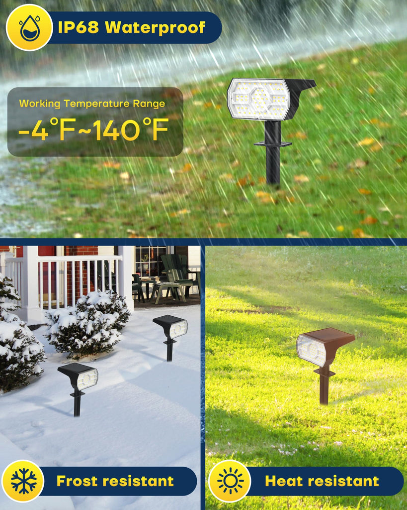 Solar Lights Outdoor Waterproof IP68, 3 Lighting Models Solar Powered Spot Lights Outdoor, 56LED Solar Light Dusk to