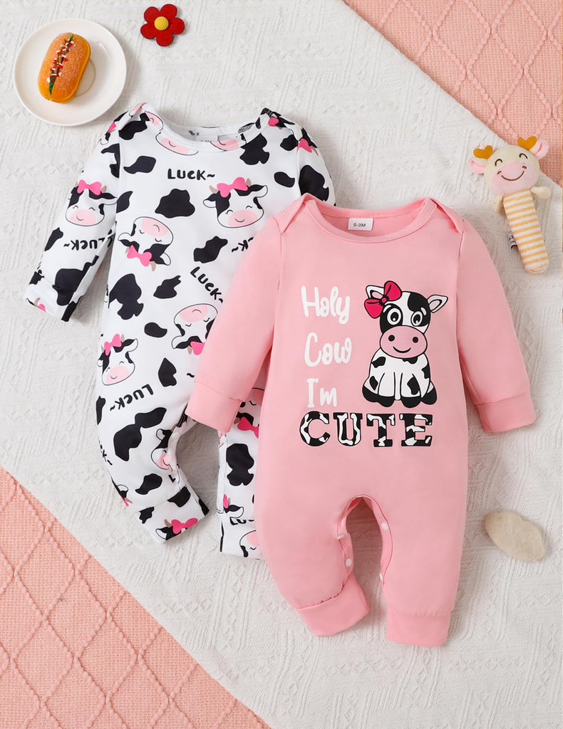Baby Girl Clothes Onesies Fall Winter Old Outfits Infant Bodysuit Letter Cow Girls Leopard Print