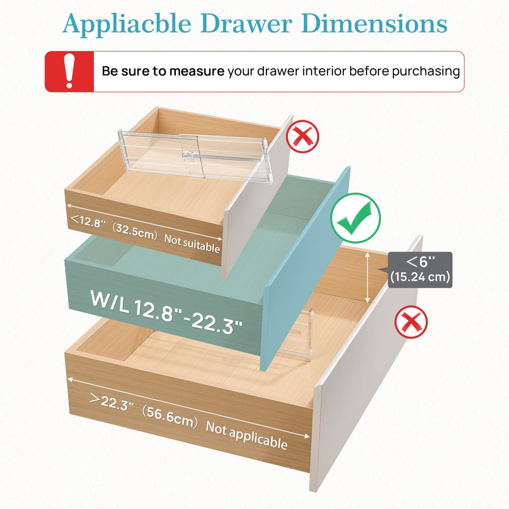 6" Tall Upgrade Drawer Dividers, 12.8"-22.3" Expandable, 8 Pack