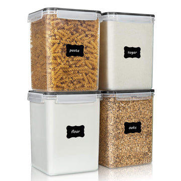 5.2L Flour Sugar Storage Containers, 4 PCS, Black