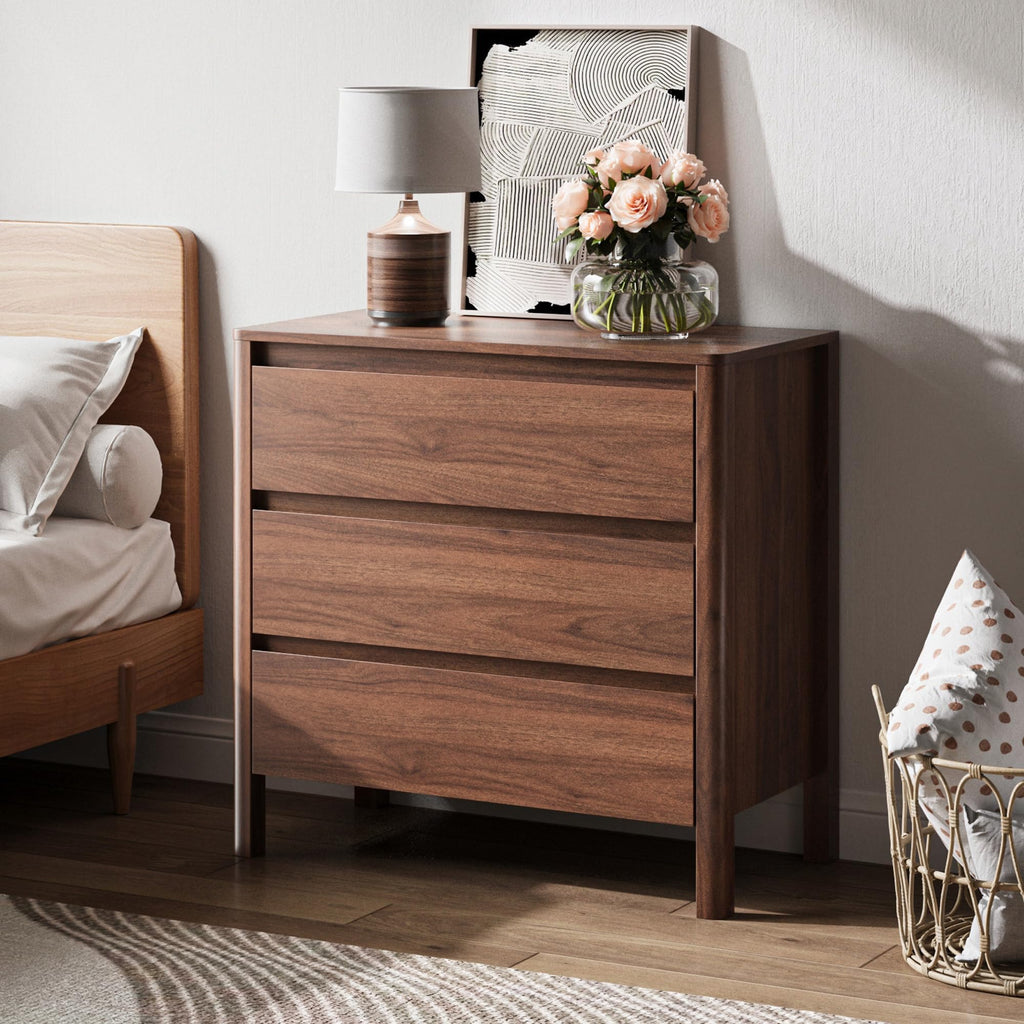 Walnut 3 Drawers Dresser, 31.4" Wide Wood Dresser