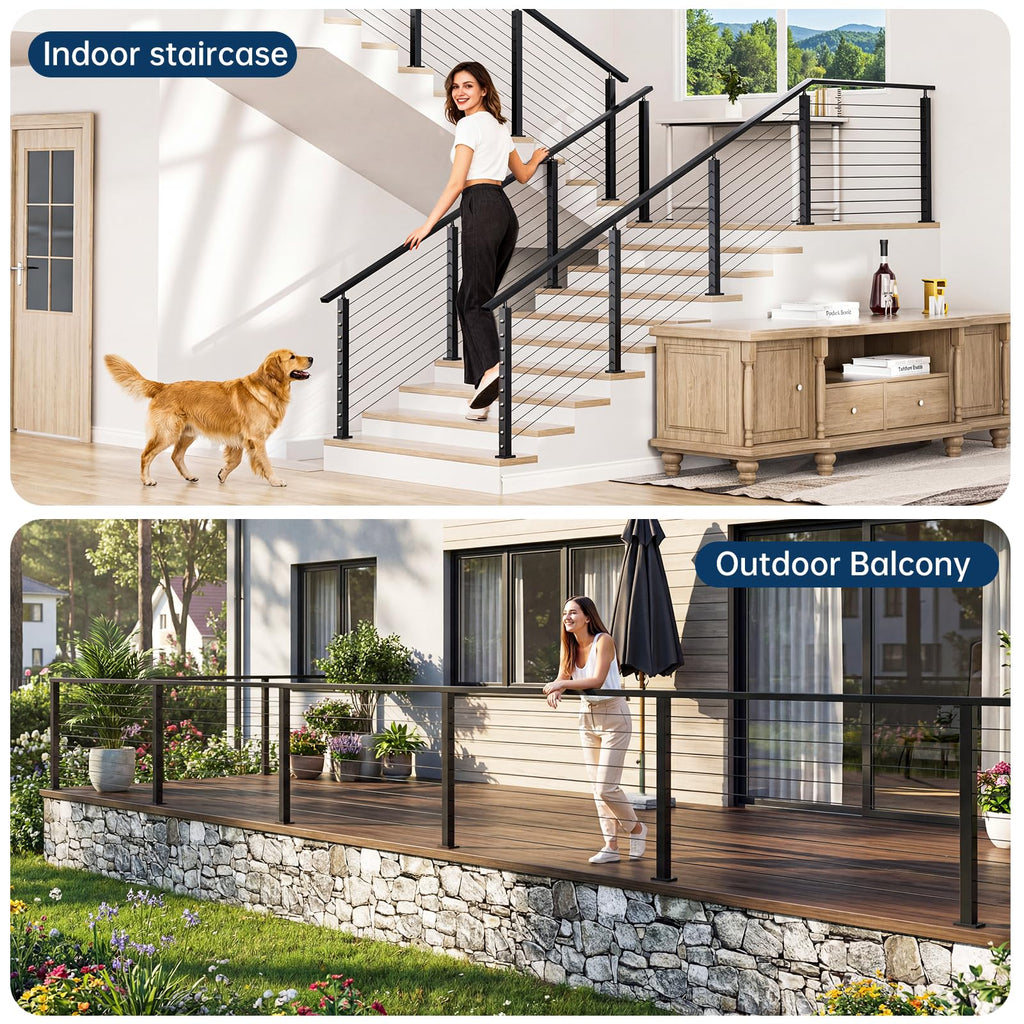 6'6" Stainless Steel T304 Black Handrail with Metal End Caps 4 Pack
