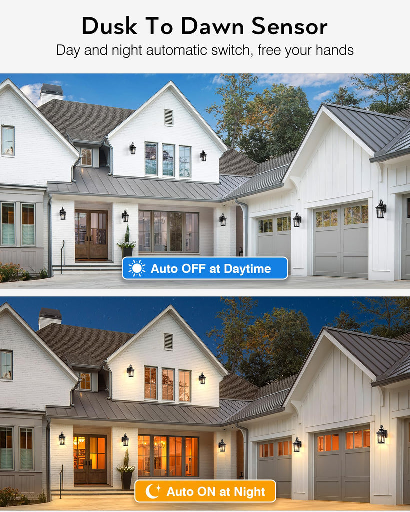 Outdoor Light Fixtures Wall Mount, 2-Pack Outdoor Wall Sconce Dusk to Dawn, Exterior Lantern with E26 Base, Matte