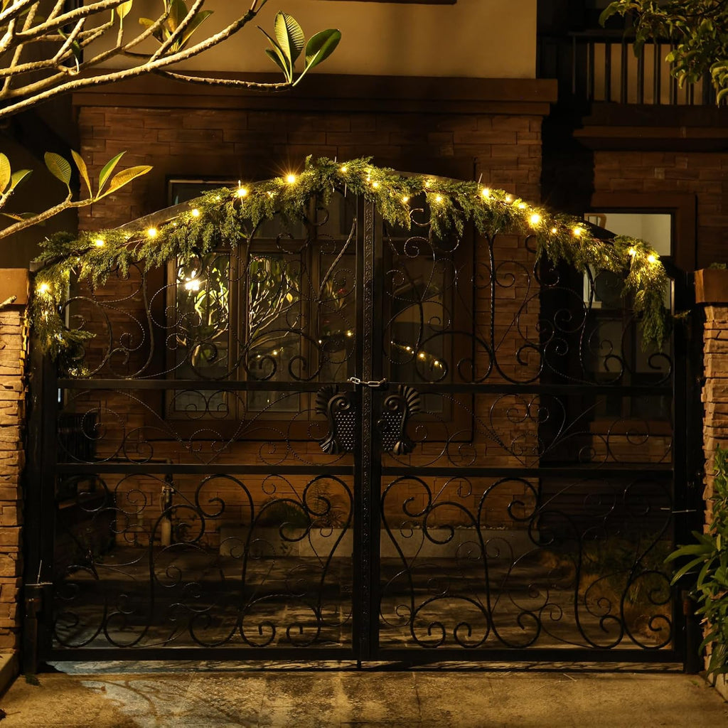 6.2 FT Prelit Christmas Cedar Garland 2 PCS, Realistic Artificial Pine Needle Faux Cypress Greenery with 20 Lights