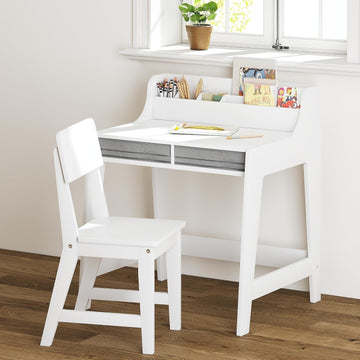 Wooden Kids Desk and Chair Set with 2 Fabrics Drawers for Study Room