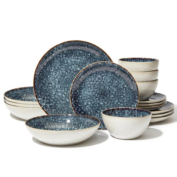 Stoneware Dinnerware Set, 16 Piece, 4 Place Settings, Made in Portugal, Bondi Waters