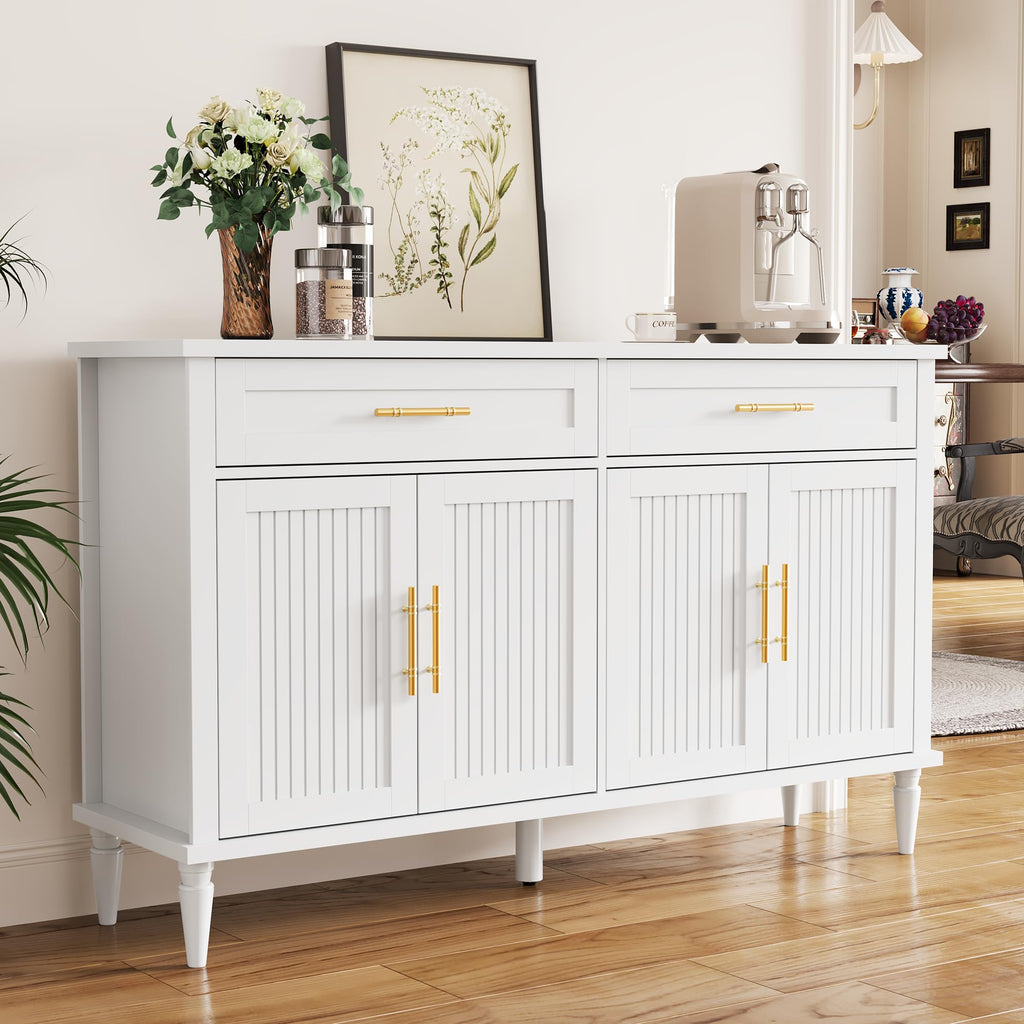58 Inch Sideboard Buffet Cabinet with Storage, Fluted Buffet Storage Cabinet with 2 Drawers and 4 Doors, Modern