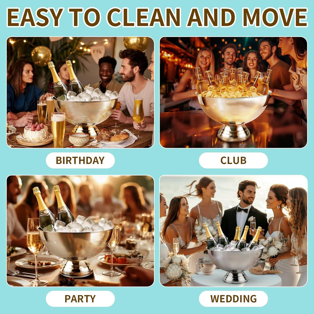 12L Premium Large Size Ice Bucket, Stainless Steel Champagne Bucket for Parties with Great Performance and Sleek