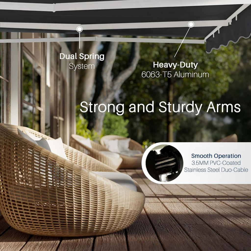 Electric Patio Awning Caribbean White Frame 16x10 Black | Retractable sunshade for decks and balconies