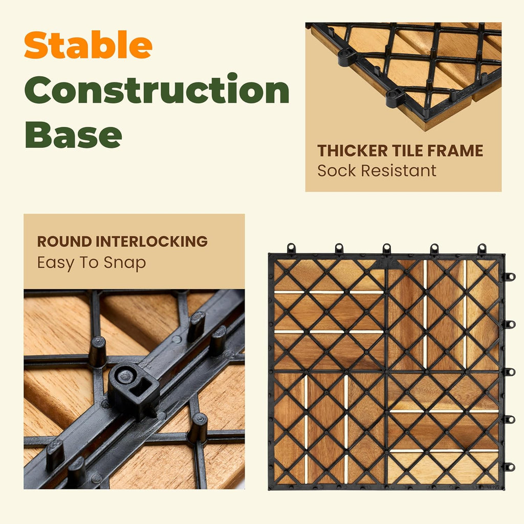 Premium Patio Deck Tiles, 10 PCs 12”x12” Snap Together Patio Flooring for Outdoor, Balcony, Porch, Poolside, Waterproof