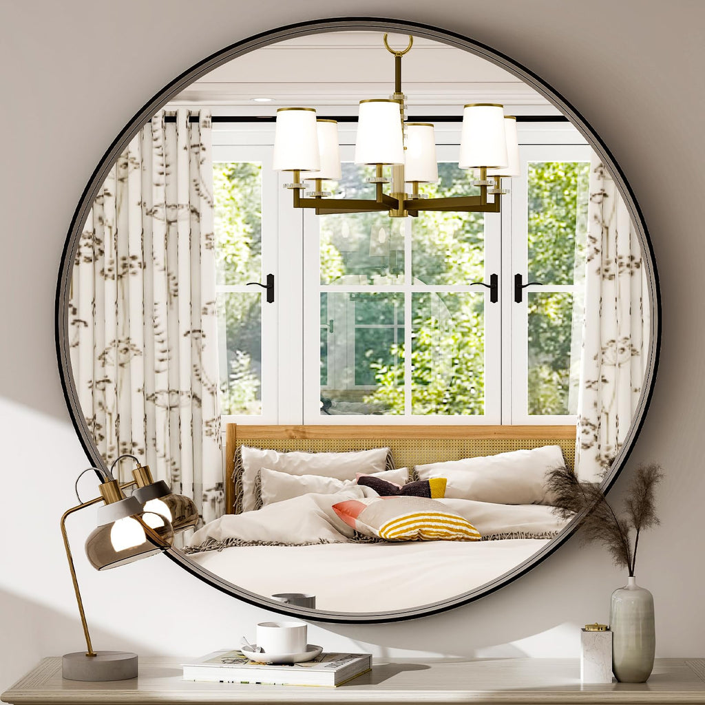 30 Inch Round Bathroom Mirror - Wall Mounted Circle Mirror with Metal Frame, Modern Mirror Suitable, Vanity