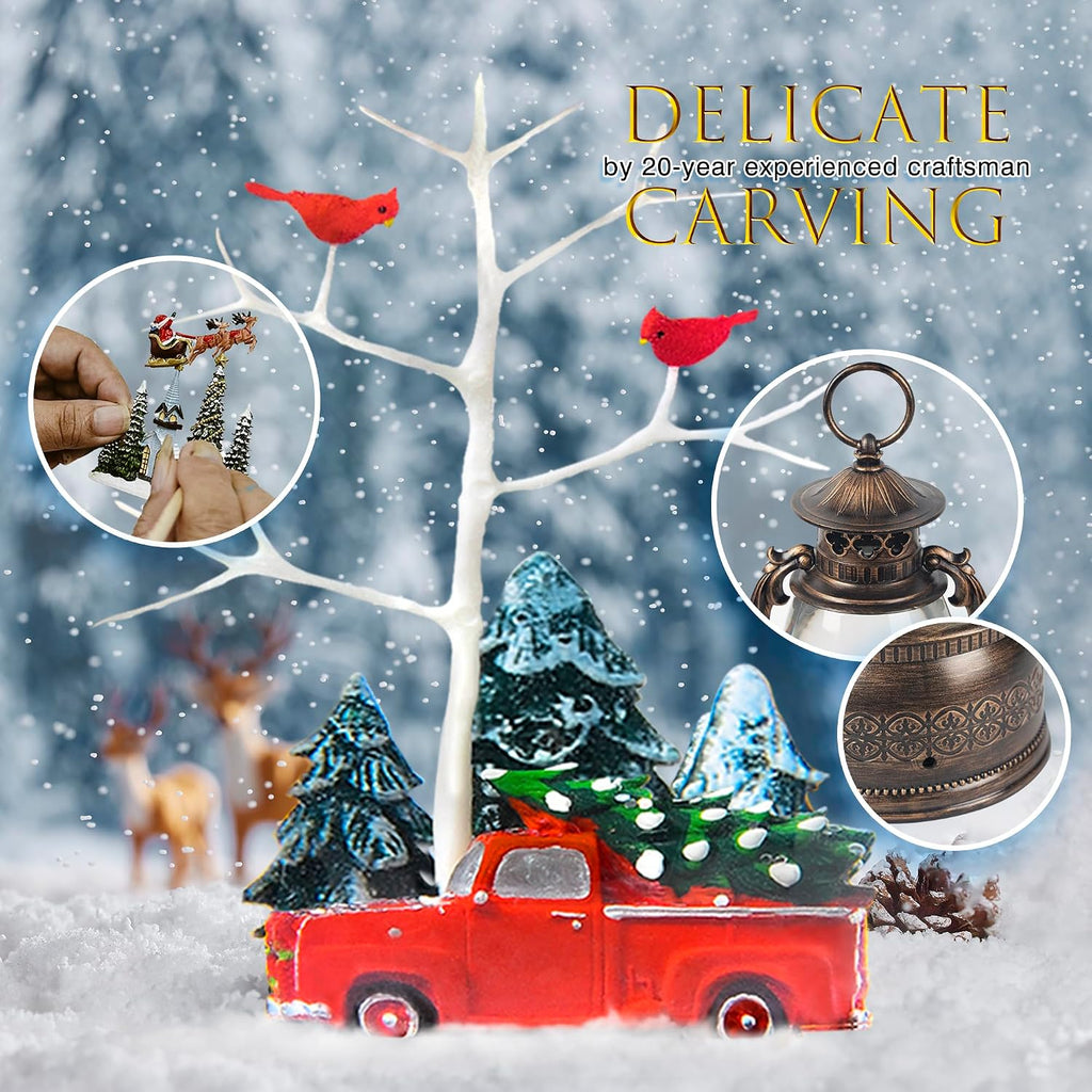 Large Christmas Snow Globes, 13.8" Cardinal Musical Snow Globe 8 Songs 6H Timer Music Box Dual Power Snowglobes