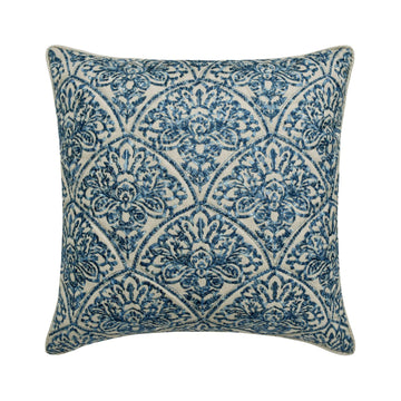 Decorative Blue 26"x26" (65x65 cm) Euro Shams, Linen Quilted Euro Shams for Sofa, Floral Pattern Modern Easter