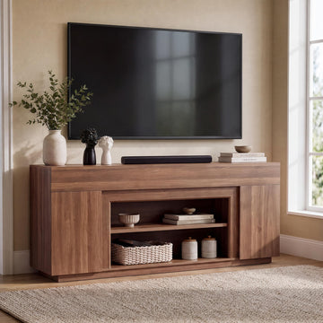 70" Modern TV Stand for TVs Up to 80", Thick Media Console, Walnut