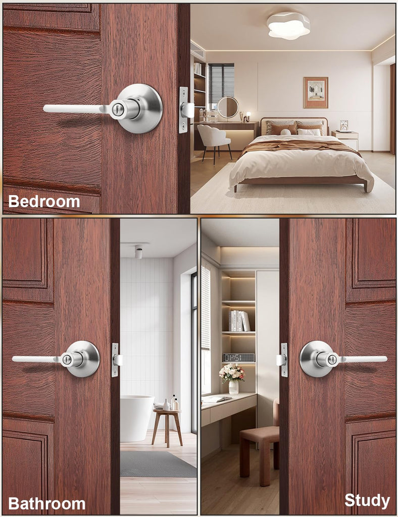 10 Pack Privacy Door Handle, Satin Nickel Interior Door Knobs for Bed & Bath, Modern Keyless Door Lever Lock