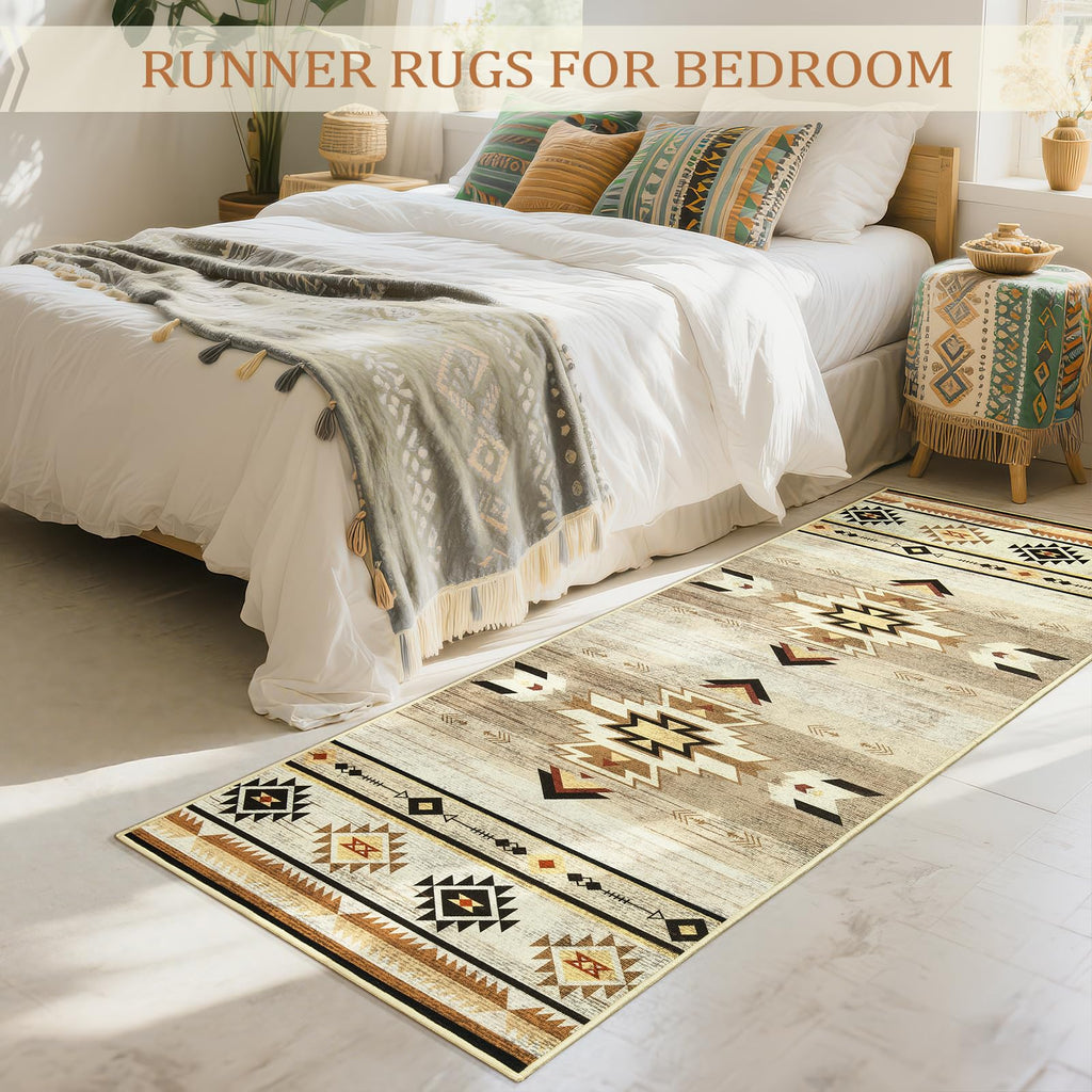Western Hallway Runner Rug, Long Runners, Beige Brown