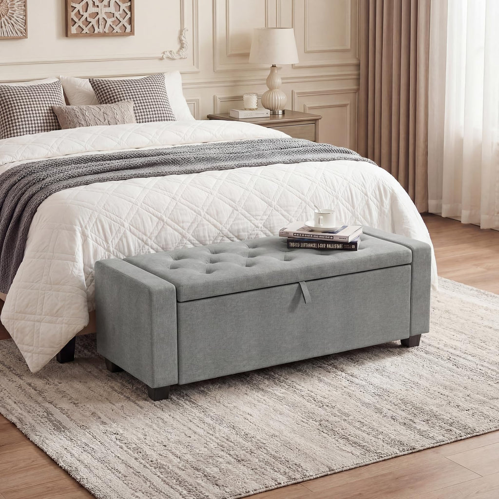 48" Ottoman with Storage, Gray Storage Ottoman Bench, Bench