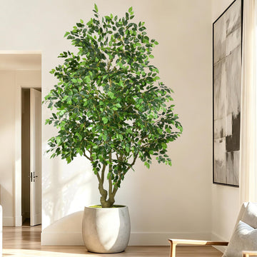 Ficus Tree 8FT - Tall Faux Plants Indoor with Pot, Realistic Fake Floor Plant with Natural Green Leaves Artificial