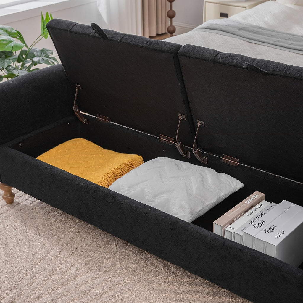 65.7" End of Bed Storage Bench King Size Entryway, Black | Ottoman with storage , tufted upholstered ottoman bench