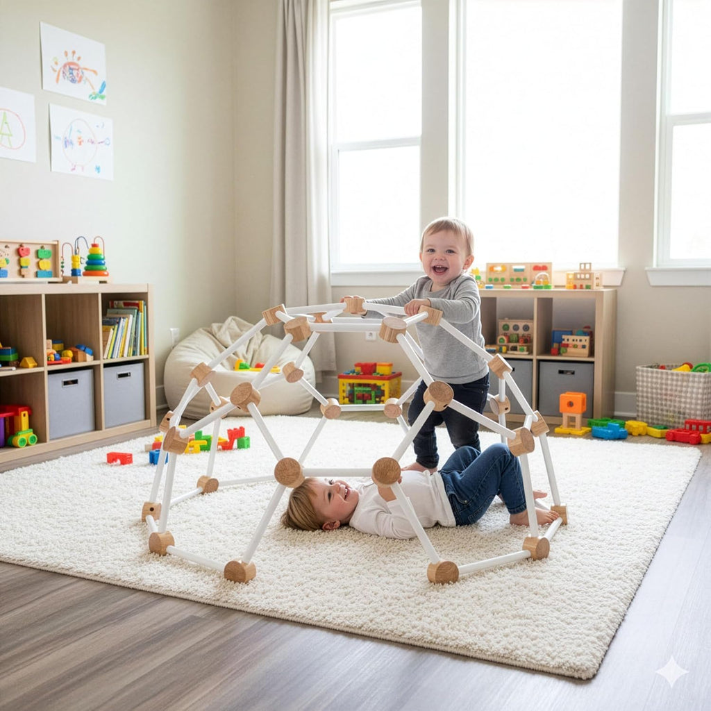 Indoor Climbing Gym Active Play Equipment, Solid Wood Montessori Space Dome Climber for Toddlers 2-6 Years, Maximum
