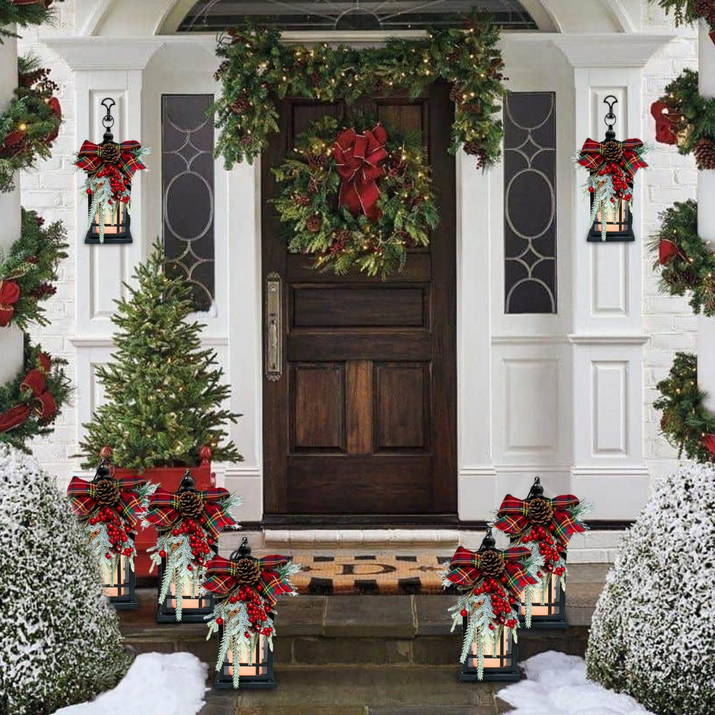 14 Inch Black Christmas Lantern with LED Flickering Flameless Candle