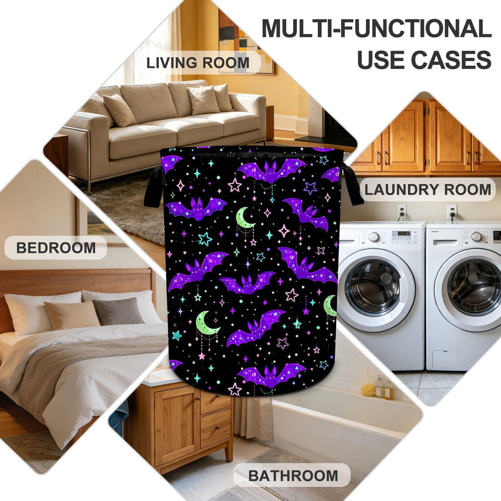Bat Laundry Basket Collapsible Oxford Laundry Hamper Clothes Storage Bin with Handles Bathroom Laundry Room 19.6 x