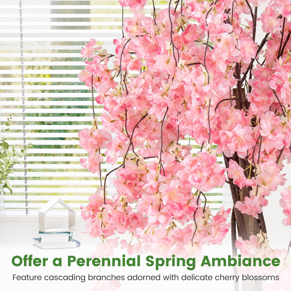 5.5FT Artificial Cherry Blossom Tree, Fake Flower Tree, Faux Floral Plant Blooming Tree Pot with Pink Flowers, Tall