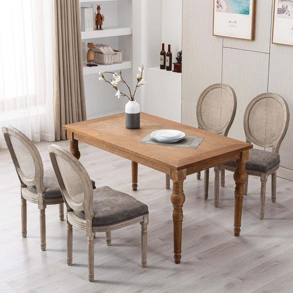 Farmhouse Leather Dining Room Chairs Set of 4 French Dining Chairs with Round Rattan Back French Bistro Chairs