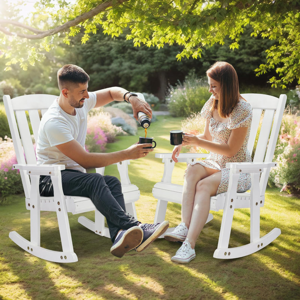 Outdoor Rocking Chair, Heavy Duty 600 LBS Wooden Rocker, White(1PC)