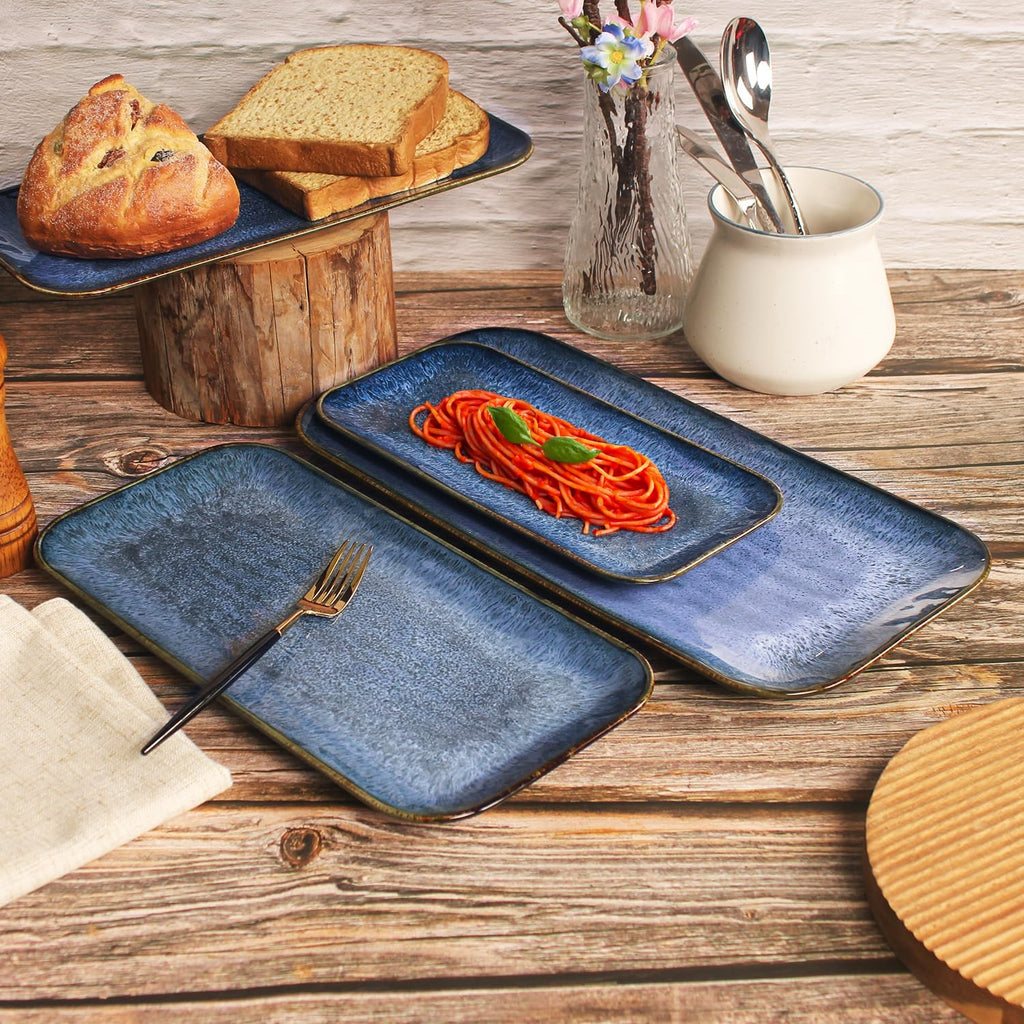 Ceramic Dinner Plates Dish Set, Set of 4, for Lunch snacks - Microwave, Oven & Dishwasher Safe, Scratch Resistant