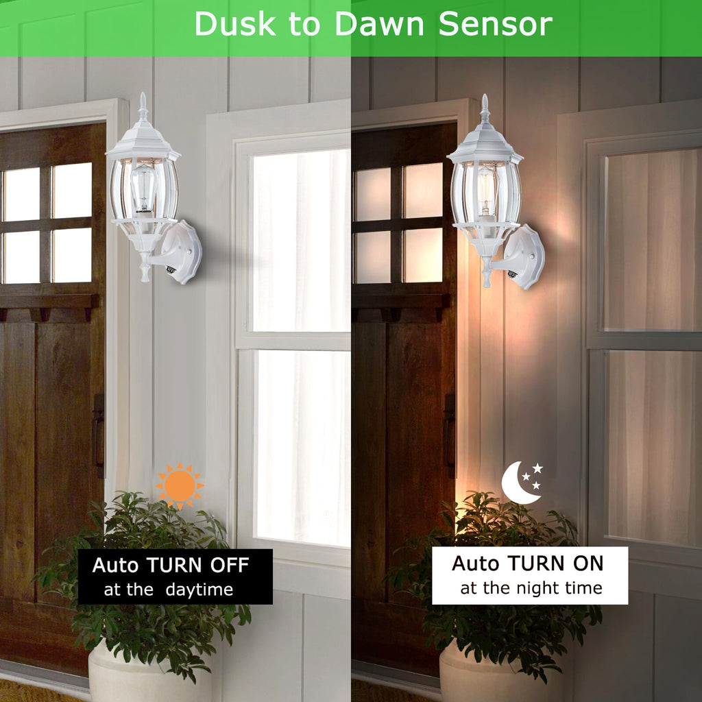 16.8 Inch White Outdoor Wall Lights Dusk to Dawn, Outside Wall Sconce White Dusk to Dawn Sensor Outdoor Light for