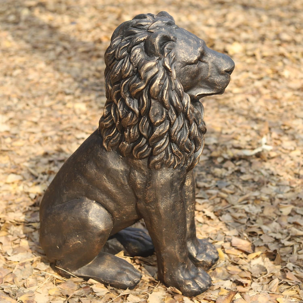 23" H Guardian Lion Statue Sculpture Home Garden Decor Bronze | sitting outdoor patio yard lawn bronze entryway porch