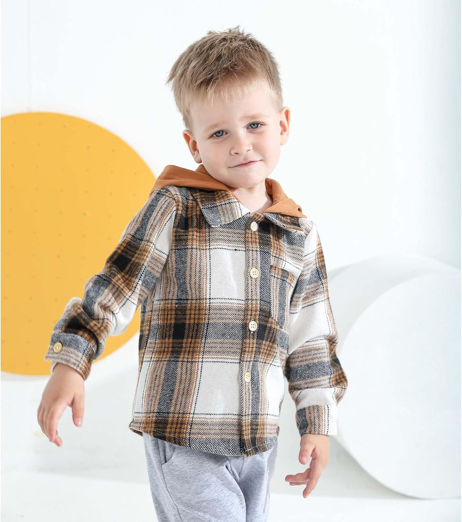 Toddler Baby Boy Plaid Flannel Hooded Button Down Shirt