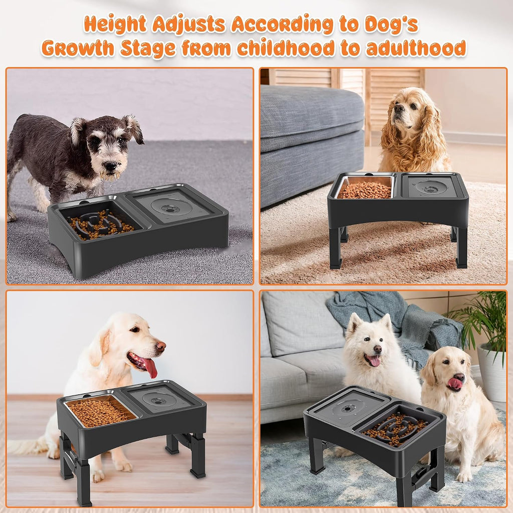 3-in-1 Elevated Dog Bowls with 4 Height Adjustable Raised Stand