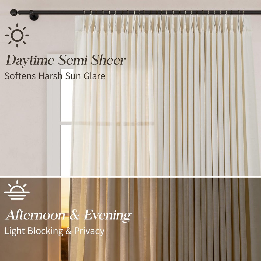 Pinch Pleat Light Filtering 100 Inches Extra Long Curtains, Privacy Window Memory Shaped Pleated Drapes Bedroom
