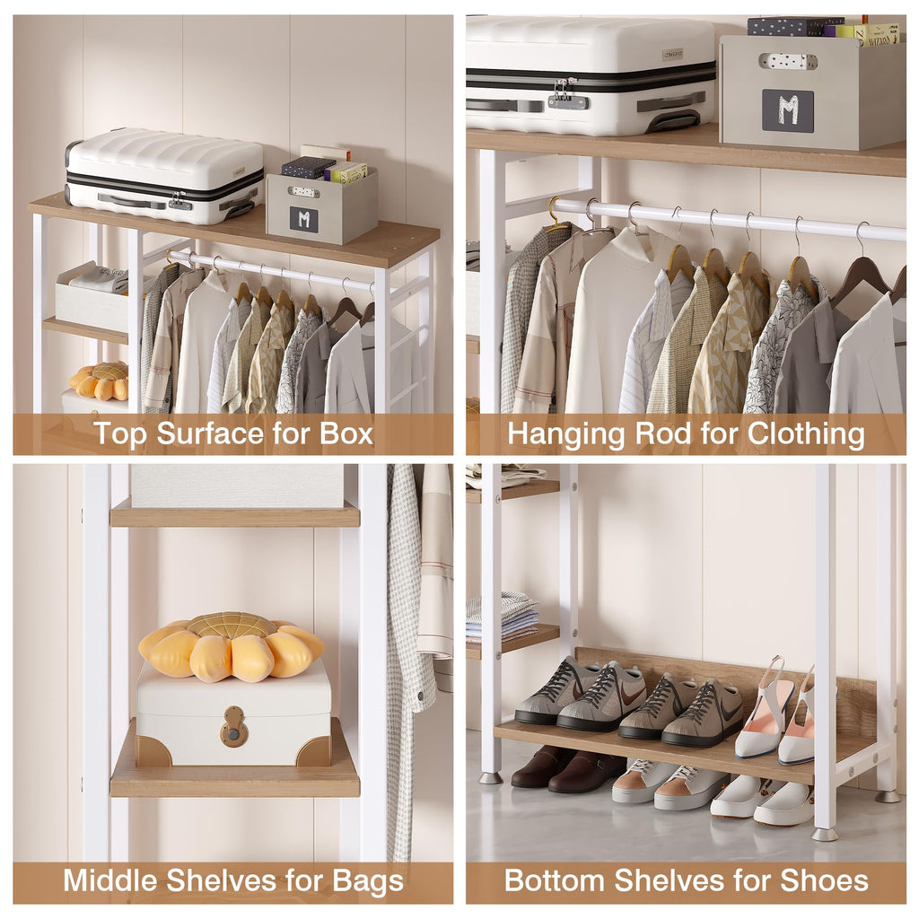 Open Garment Clothing Rack, Free-Standing Heavy Duty Storage Closet with 5 Shelves and Hanging Rod for Small Spaces